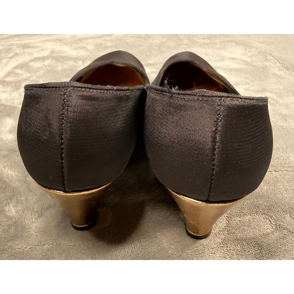 Fiammante Womens 8 Black Satin Pumps Kitten Heel Evening Formal - Picture 11 of 12